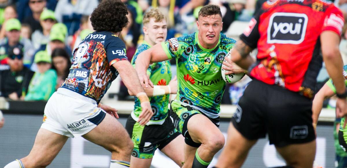 INSTRUMENTAL: Raiders' playmaker Jack Wighton played a pivotal role in the green machine's defeat of Melbourne. Photo: ELESA KURTZ