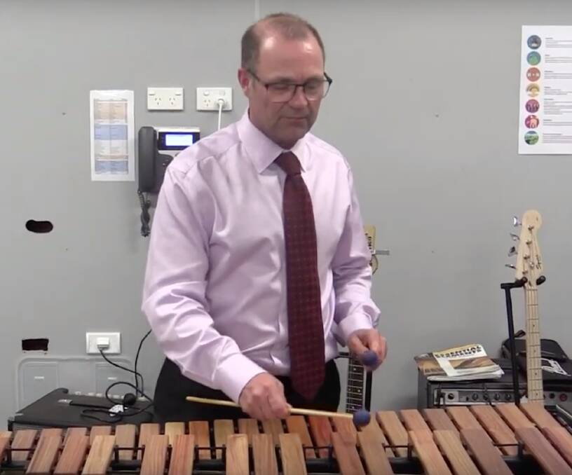 XYLOPHONE: Noel Annett playing his part in the now viral video. Photo: OAGS