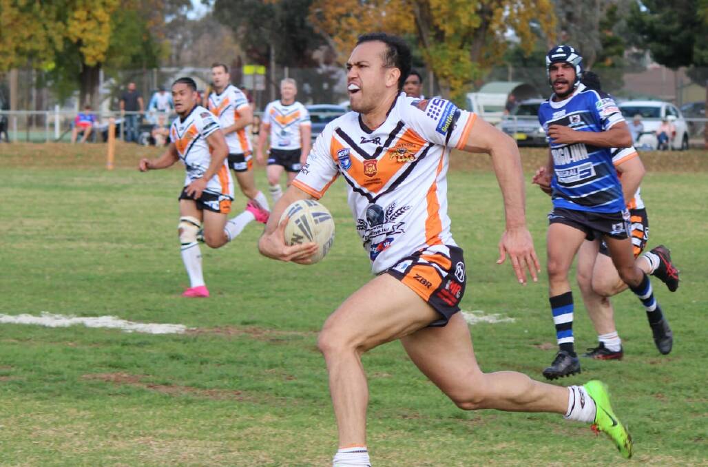 OFF TO THE RACES: Jonico Hardwick sets sail for the try line during Canowindra's huge win over Cargo. Photo: NARELLE HUGHES