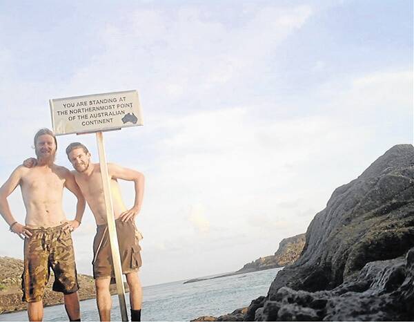 FINAL DESTINATION: Ben Crosby and Peter Schefe at the northernmost point of Australia.