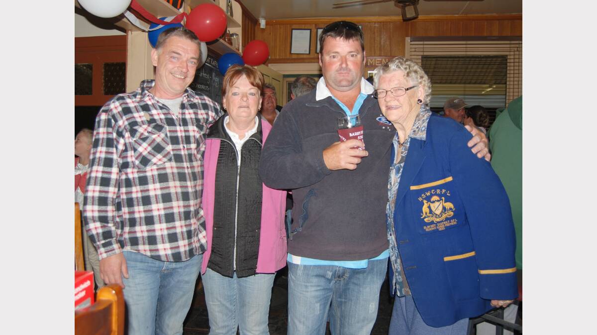 Baden Anderson, Frankie and Troy Kable and Daph Anderson at the Neville Hotel for the Stags reunion. Daph proudly wore the blazer presented to her late husband, Joe as part of the 1955 premiership winning Barry-Neville side.  Photo: Wayne Cock.