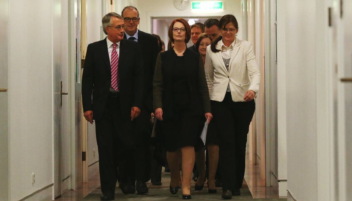 Labor members on the way to the ballot. Photo: ANDREW MEARES.
