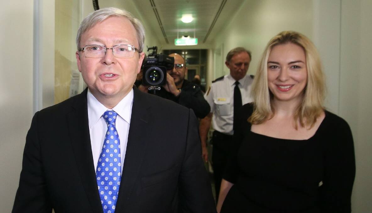 Kevin Rudd after announcing he will contest the Labor leadership ballot. Photo: ANDREW MEARES.