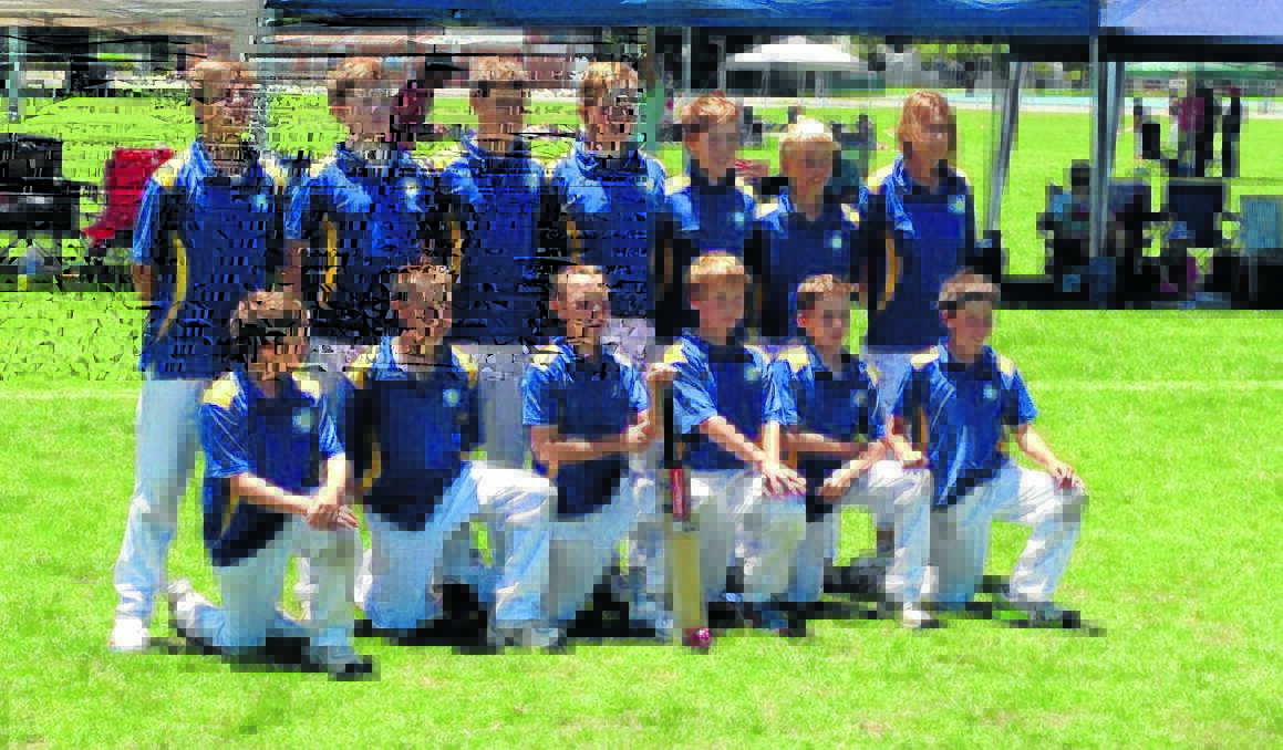 THIRD IN THE STATE: The Orange Public School boys' cricket side (back, left) Sam Ridley, Max Pearce, Ben Shilling, Max Powell, Euan Oliver, Jack Taylor, Debbie Smith (coach) (front, left) Cameron Laird, Mitch Weekes, Bailey Ferguson, Jake Ritchie, Alex Wiegold, Hugh Middleton. Photo: CONTRIBUTED 
