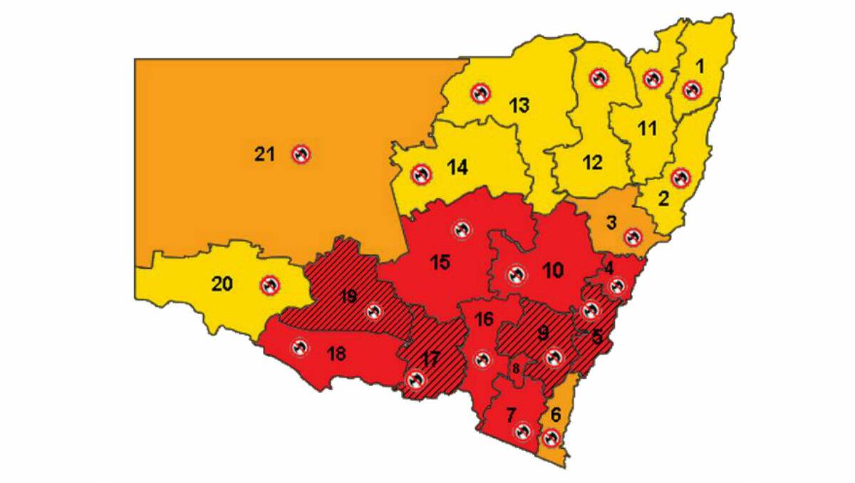 Fire conditions across NSW on January 8, 2013. 