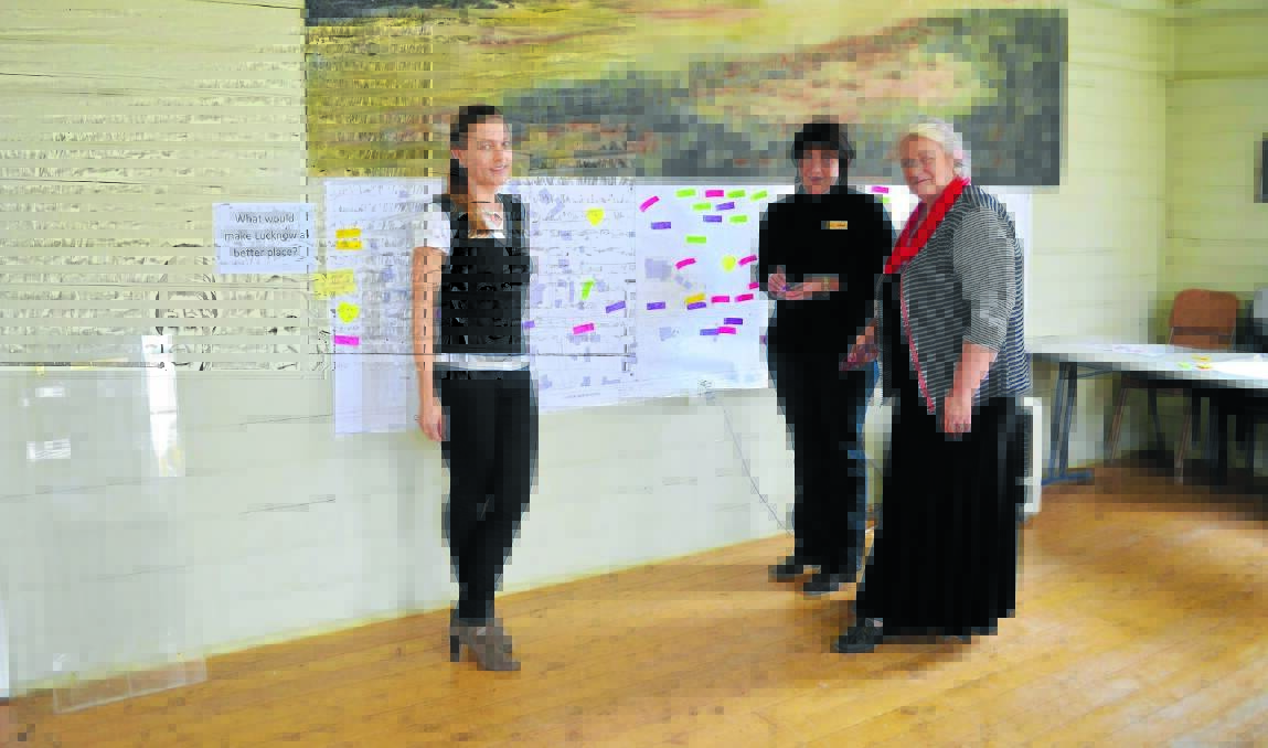 FORWARD PLANNING: Orange City Council recreation planner Shahreen Alford and museum and heritage co-ordinator Alison Russell with 2 Fat Ladies owner Helen Livingstone were among participants at a drop-in session at Lucknow on Saturday.  Photo: NADINE MORTON 0824nmlucknow5