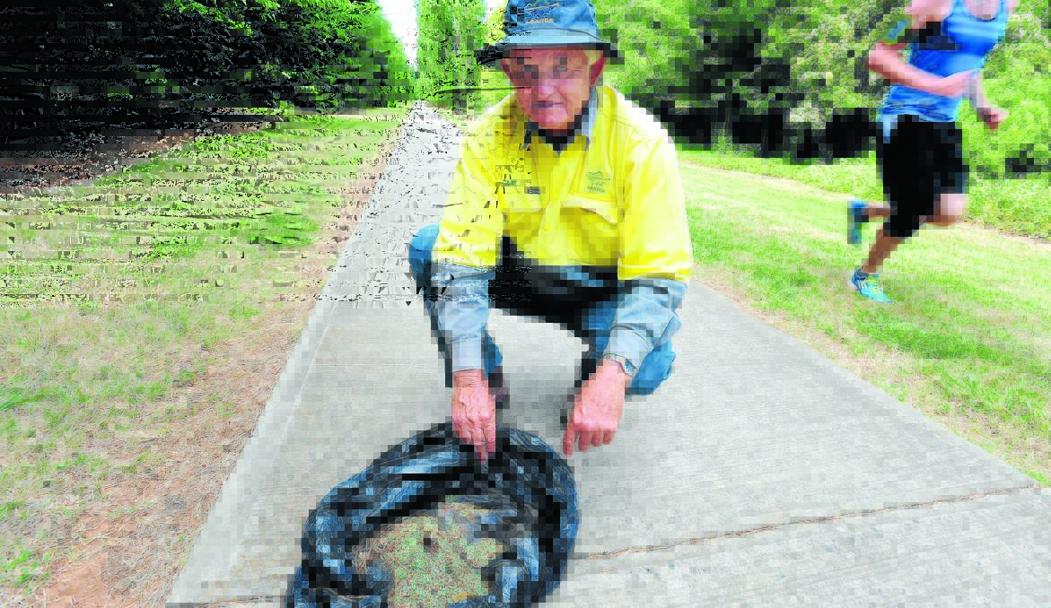 DANGEROUS DEED: Orange City Council employee Colin Forrest found this pile of snail bait on Wirraburra Way. Photo: STEVE GOSCH                                                                1114sgbait1 