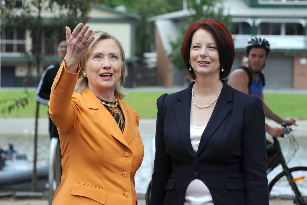 US Secretary of State, Hillary Clinton and Prime Minister Julia Gillard speak as they walk along the Yarra River on November 7, 2010. Photo: Getty Images